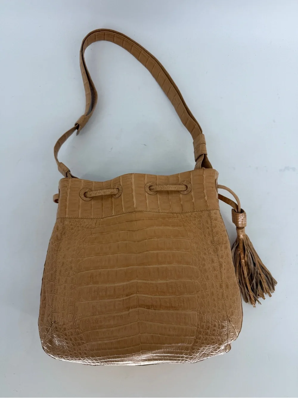 Nancy Gonzalez Crocodile Leather Tassel Drawstring Bucket Bag